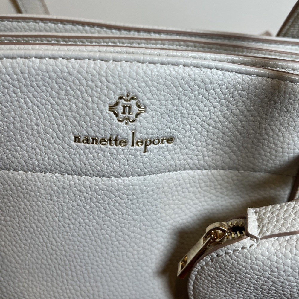 Nanette Lepore White Vegan Leather Pebble Tote Purse Smaller Bag Inside NWT Rice - Picture 3 of 16
